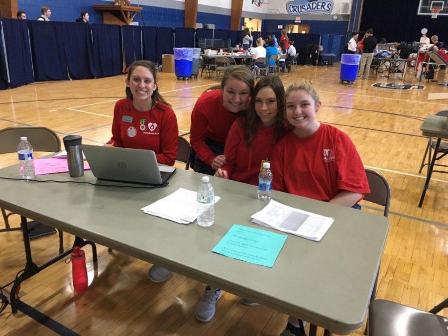 Student council members volunteering at the blood drive. 