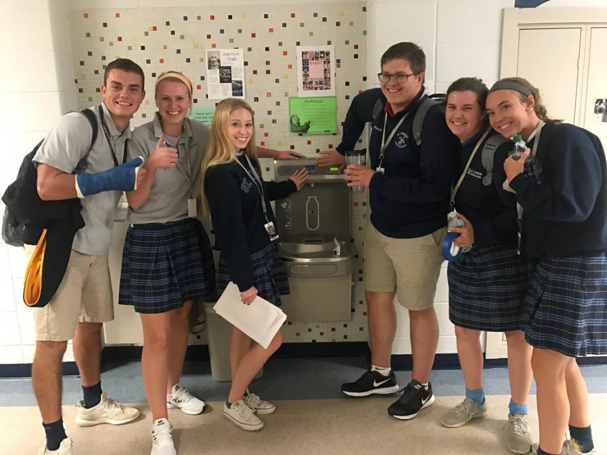 Stopping by the Main Hallway water fountain