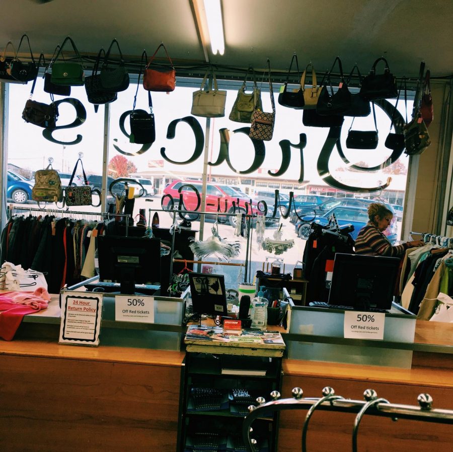 Shot of Grace's Merry-Go-Round front desk on a dreary day in O'Fallon.