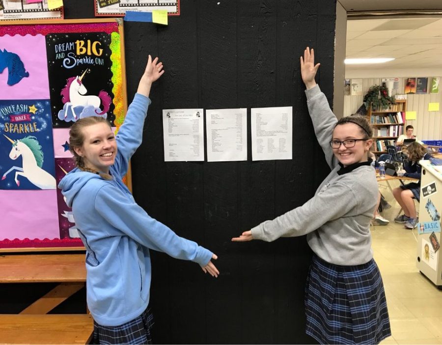 Excited students with the Les Miserables cast list.