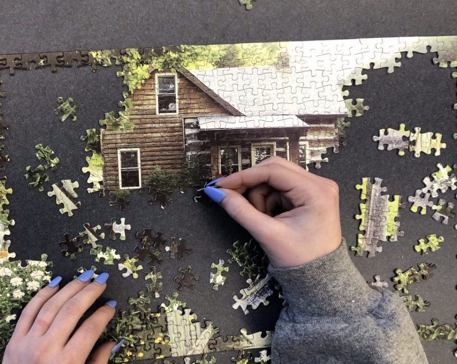 Members of puzzle club working hard to create a masterpiece 