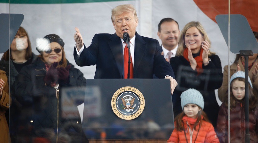 President Donald Trump speaks to the crowd gathered at the rally before the March for Life. 