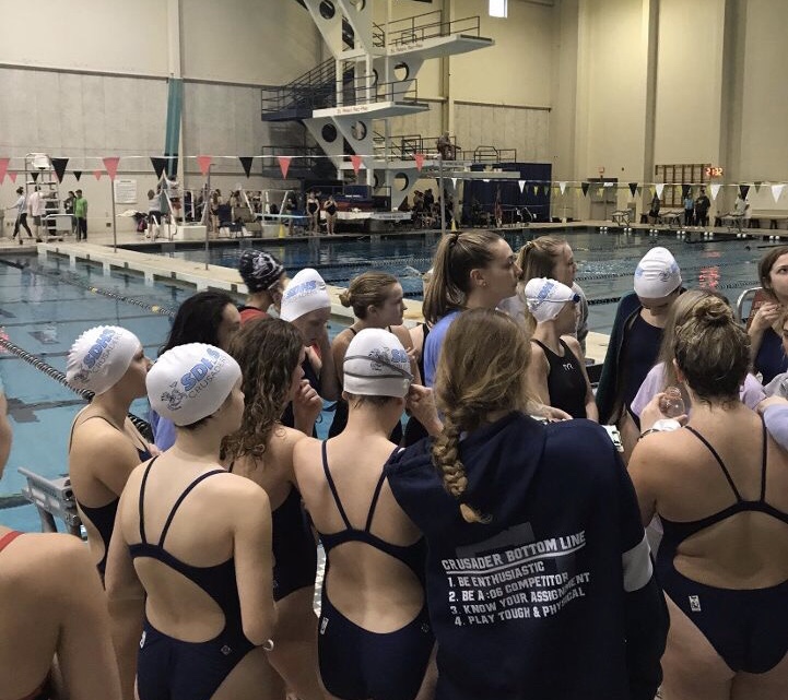 Lady Crusaders compete at the FZN annual Invitational swim meet at the Rec Plex this past Saturday. 