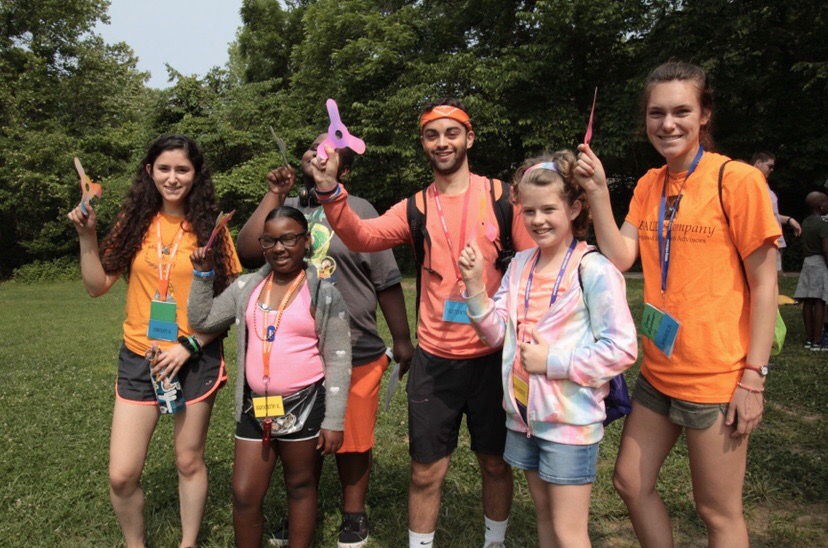 Senior Jessica Bodmer (right) with her camper and friends at Camp Rainbow