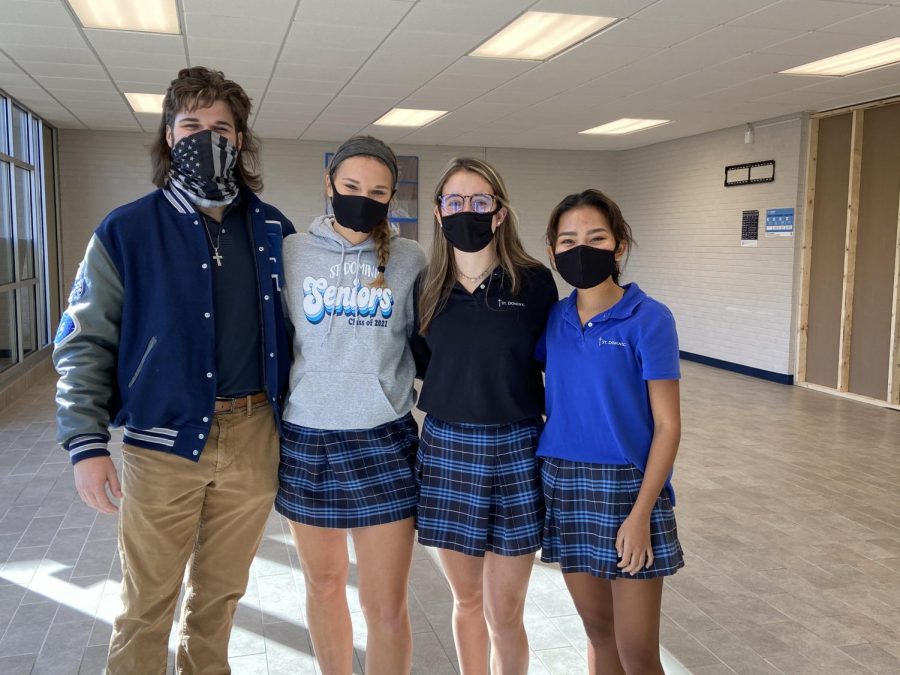 Seniors Jon Gil, Elli Hagan, Kate Ryan, and Andie Smith are all adopted and apart of the St. Dominic community 