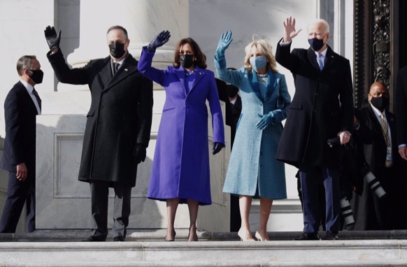 President Joe Biden alongside his wife Jill Biden, and VP Kamala Harris with her husband Doug Emhoff at the U.S. Capitol for the start of the inauguration ceremony.