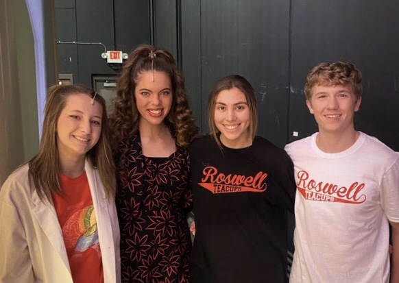 Cast and Crew members gather backstage before the last dress rehearsal! (from left to right: Emily Baird, Sophie Juergensmeyer, Paige Hunt, Hunter Bunge) 
