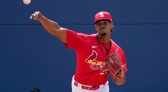 Pitcher Alex Reyes warms up on the second day of spring training for the 2021 season. 