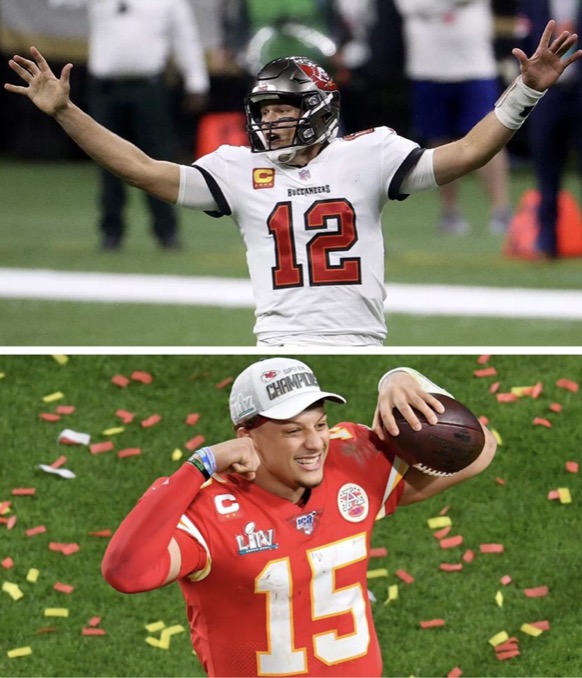 Super+Bowl+LV+will+surely+keep+fans+entertained+with+this+epic+QB+matchup+of+Tom+Brady+%28above%29+and+Patrick+Mahomes+%28below%29+