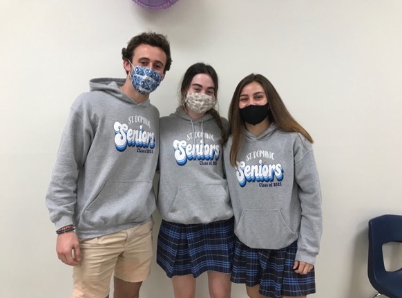 From left to right: Will Nicholson (student body president), Claire Sullivan (peer minister), Emily Marut (family captain)