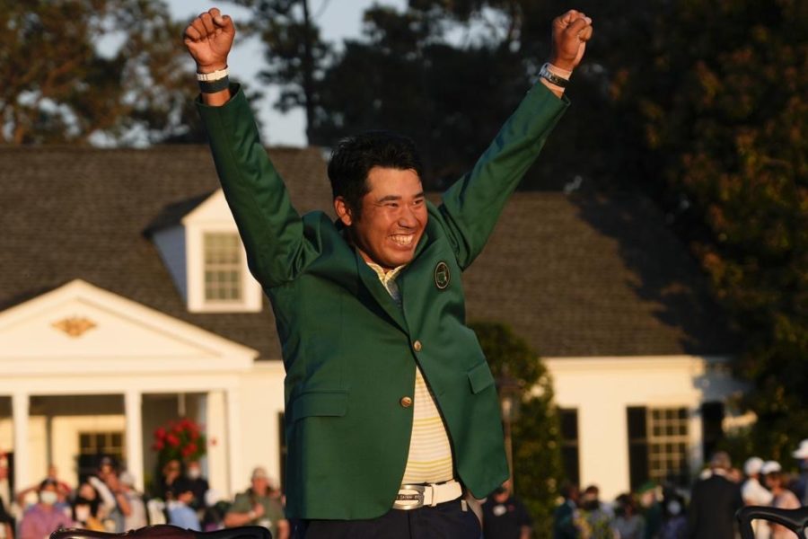 Hideki+Matsuyama+celebrates+after+becoming+the+first+golfer+from+Japan+to+win+the+Masters.