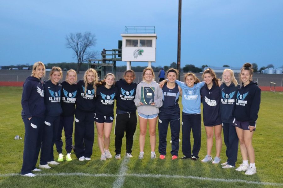 The St. Dominic varsity girls track and field team after the Orchard Farm meet.