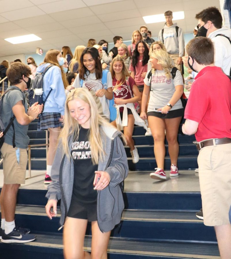 The seniors walk through the Saint Dominic hallways for the last time 