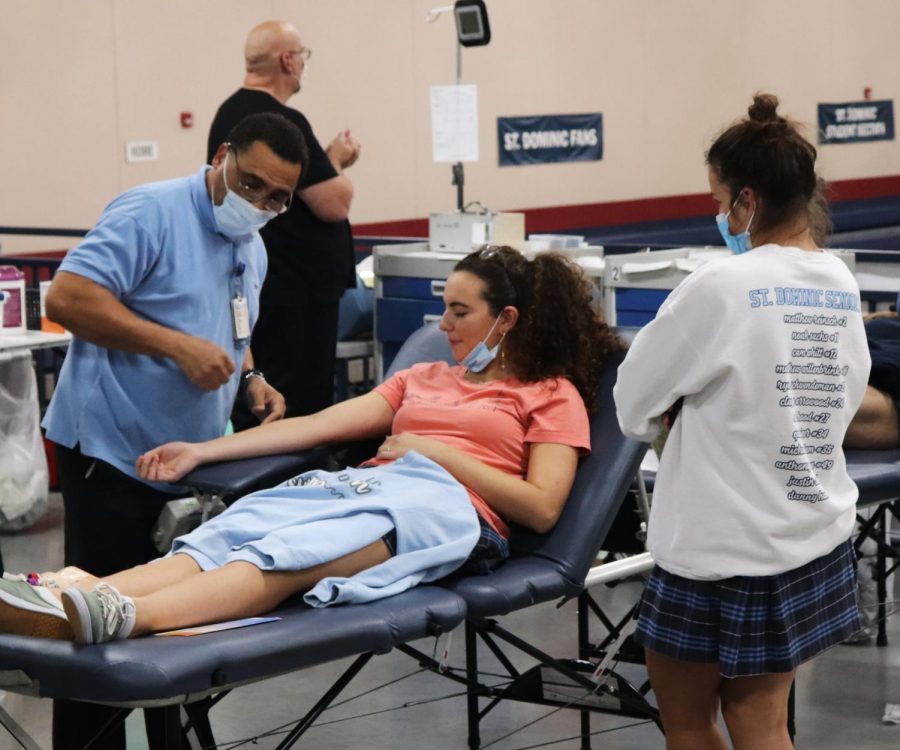 The St. Dominic NHS held its annual blood drive in conjunction with Mercy as faculty, staff and students donated