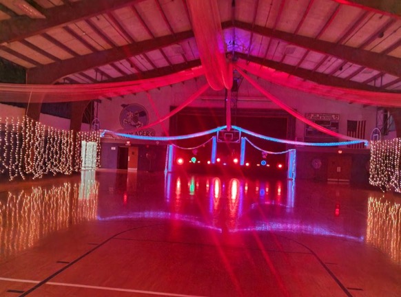 Small gym decked out for the winter formal