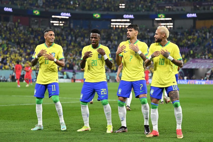 Brazilian players dance on into the quarterfinals figuratively and literally. 