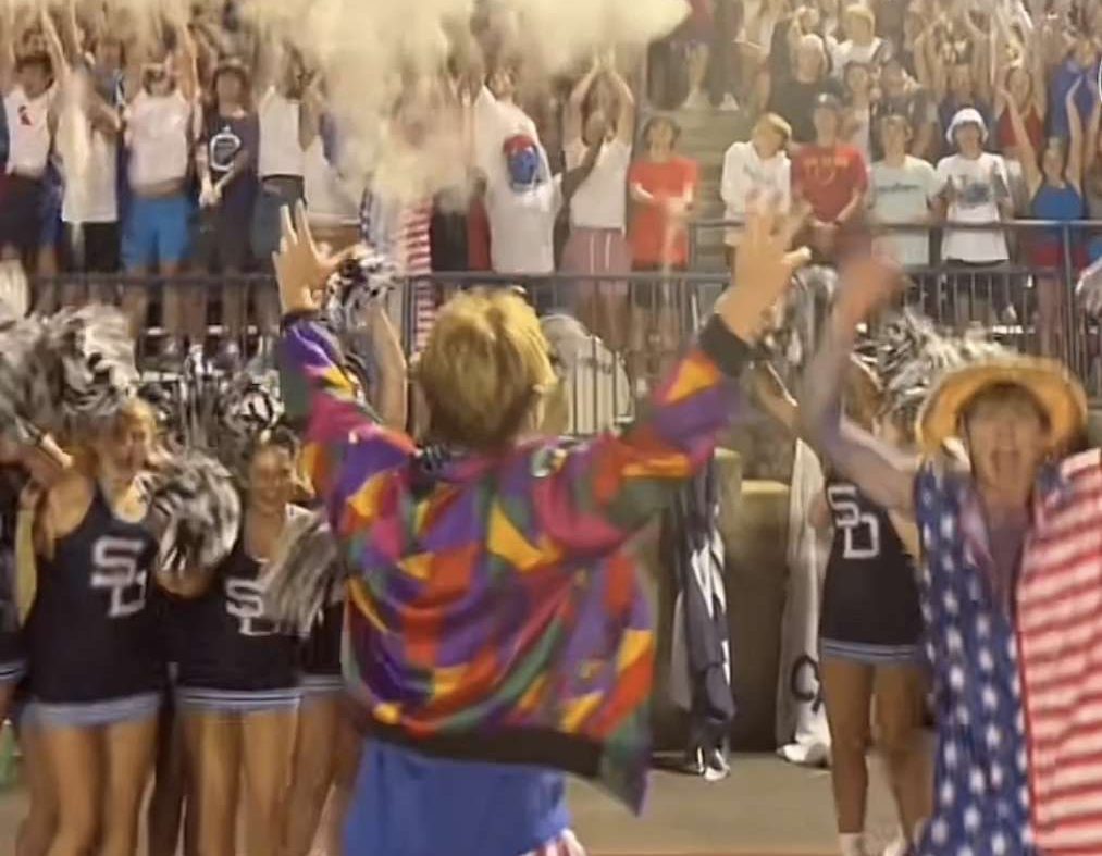 Hudson Reibow hypes up the crowd at the homecoming game