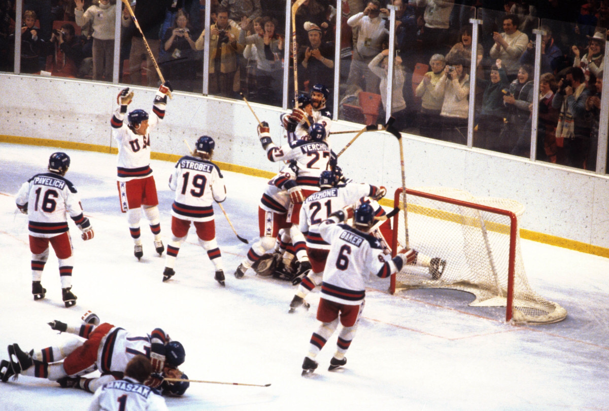 USA hockey team unexpectedly beats USSR in 1980 Winter Olympics 